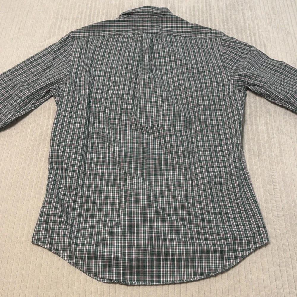 Polo Ralph Lauren Shirt Mens Medium Green Blue Plaid Classic Fit Button Down